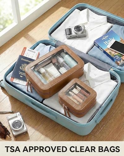 LETGO Clear Makeup Bag Organizer Set, Travel Toiletry Bag Cosmetic Case for Women, Portable Make up Skincare Pouch Car Organizer Bag with Zippers for Essentials (2Pack-Standard & Square, Brown) thumbnail 5