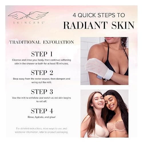 Seraphic Skincare (Original) Divine Glow Exfoliating Mitt (2pcs) – 100% Vegan Viscose Traditional Body Scrub Glove Kessa Korean Washcloth – Body Exfoliator for Self-Tan Removal & Keratosis Pilaris thumbnail 4