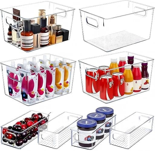 SKTEET Set of 8 Clear Plastic Storage Bins, 4 Large and 4 Small Stackable Storage Containers for Pantry Organization and Kitchen Storage Bins,Home Edit and Cabinet Organizers - Image 1