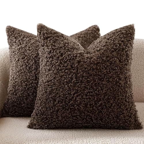 Teddy Fleece Kissenbezüge 40x40 60x60 2er Set Kissenbezug 50x50, Sofa Kissenhüllen Für Dekokissen Dekorative Zierkissen -hüllen, Kissen Bezug Vielseitig Einsetzbar(Chocolate brown,45x45 cm Set of 2) - Image 1