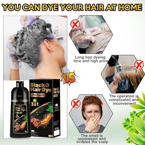 Hair Dye Shampoo 3 in 1 for Gray Hair, Herbal Ingredients Natural Shampoo Hair Dye for Women Men (Black) thumbnail 5
