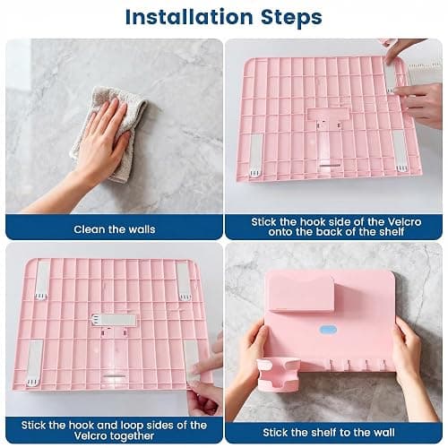 Floating Shelves for Bedside Shelf Accessories Organizer, Wall Mount Self Stick On, Cute Room Decor Aesthetic, Girls Room Decor, Cool Stuff for Bedroom Storage and Organization (Pink) thumbnail 3