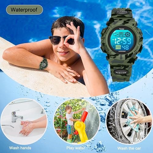 Facasu Kids Watch Digital for Boys-Waterproof Kids Sports Watch with Light, Alarm&Snooze,Stopwatch Military Design Silicone Band Gift for Birthdays,Christmas Outdoor Activities(8+ Years) thumbnail 3