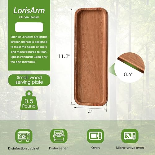 LorisArm 11.2"x 4" Small Wooden Serving Platters and Trays, Natural Acacia Wood Tray for Dessert,Appetizer, Cheese, Fruit, Cookie. thumbnail 2
