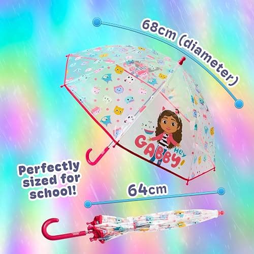 Gabby's Dollhouse Stick Umbrella for Girls, Clear Dome Lightweight Kids Umbrella Travel Accessories - Girls Gifts thumbnail 6