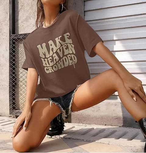 Make Heaven Crowded T-Shirt Women Oversized Christian Shirt Graphic Tee | Loose Inspirational Print Short Sleeve Tops Religious Faith Tshirts Summer Casual Crewneck Tee Christian Gift thumbnail 5