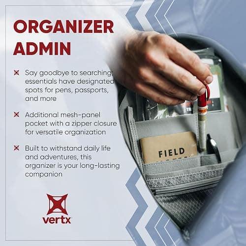 Vertx Admin Organizer Multi Pocket for Backpack, Bag Organization, Hook and Loop Attachment, Grey - One Size thumbnail 4