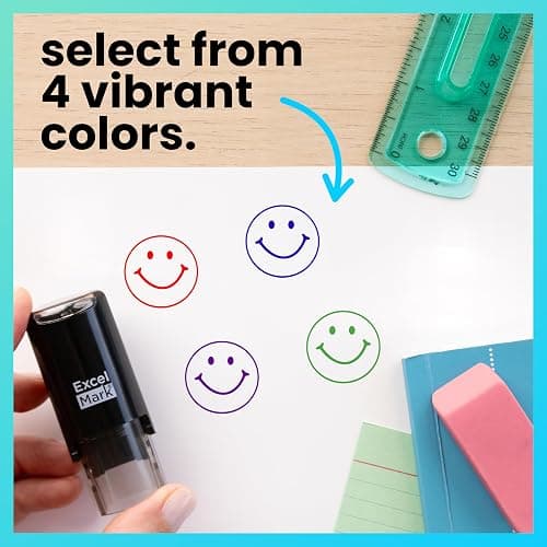 ExcelMark Smiley FACE - Self-Inking Round Teacher Stamp - Purple Ink thumbnail 7