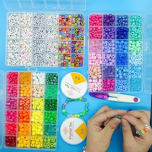 MAISKIEN 2280 Pony Beads Set, 1080 Letter Beads, 48 Colors Hair Beads, 1200 pcs Pony Bead for Bracelet Making, Colour Bead, DIY Craft Beads Kit Used to Make Festival Accessories, Shoelaces, Keys thumbnail 8