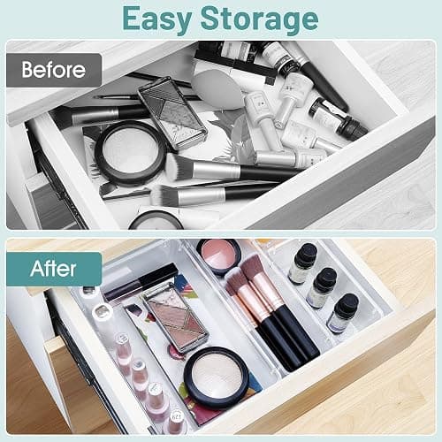 WOWBOX 25 PCS Clear Plastic Drawer Organizer Set, 4 Sizes Desk Drawer Divider Organizers and Storage Bins for Makeup, Jewelry, Gadgets for Kitchen, Bedroom, Bathroom, Office thumbnail 5