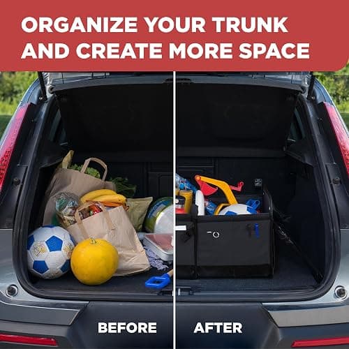 TRUNKCRATEPRO Trunk Organizer For Car, Suv, Truck | Premium Adjustable Multi Compartments Collapsible Car Trunk Organizer With Securing Straps & Non-Slip Bottom (Large Size, Black) thumbnail 8