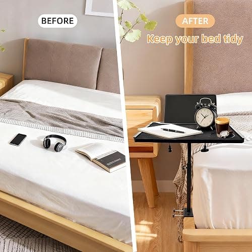 AmaCielo Adjustable Bedside Shelf for Bed, College Dorm Room Essentials, Bamboo Bed Side Tray Table with Sturdy Metal Pole, Clip On Nightstand Organizer for College, Apartment, Bunk Beds thumbnail 5
