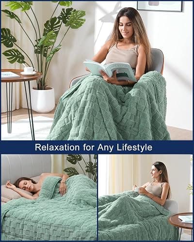 Kivik Weighted Blanket for Adult, 20 lbs Checkered Throw Blankets, Soft Dual Sided Heavy Fleece Checkerboard Blanket for Couch Sofa Bed, Queen Size 60 x 80 Inches, Sage Green thumbnail 6