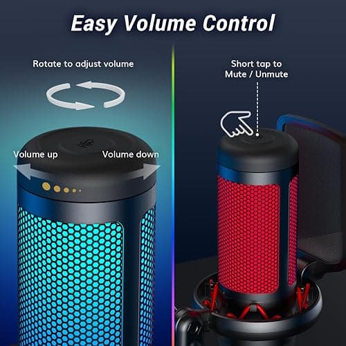 TONOR Gaming Microphone Set, USB Condenser Mic for PC with Stand, Controllable RGB, Quick Mute, Volume Control, for Twitch Streaming, Discord Chatting, 200 cm/78inch Cable, Desktop Stand TC310 thumbnail 6
