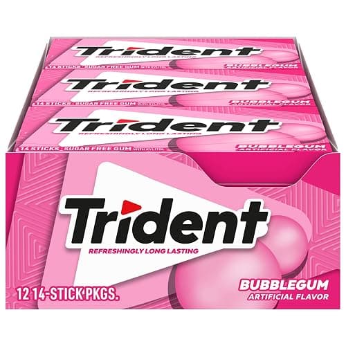 Trident Bubblegum Sugar-Free Chewing Gum, 12 Packs of 14 Pieces (168 Total Pieces) - Image 1
