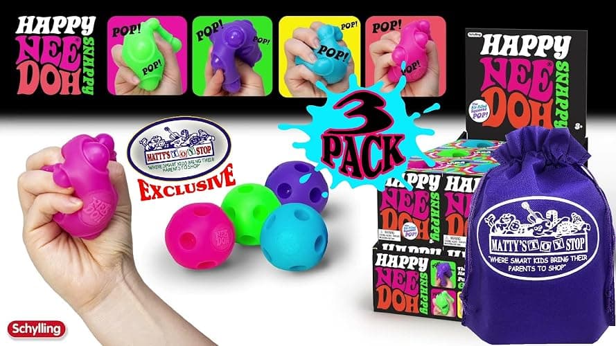 Schylling Happy Snappy NeeDoh...Groovy Glob! Squishy, Squeezy, Popping, Stretchy Stress Fidget Balls Gift Set Party Bundle with Storage Bag - 3 Pack (Assorted) thumbnail 4