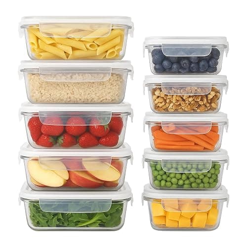 Harbour Housewares Glass Containers with Airtight Lids - 10 Pack - 2 Sizes (1040ml | 370ml) Lunch Box Tubs BPA-Free Meal Prep Containers Reusable Leak Proof Food Storage Tubs, Oven Safe, Freezer Safe - Image 1