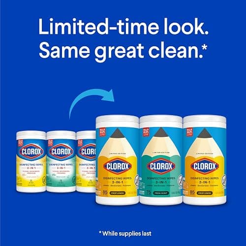 Clorox Disinfecting Wipes Cleaning Variety Pack, 75 Count, 3 Pack | Cleans, Deodorizes and Freshens, Kills 99.9 Percent of Viruses and Bacteria, Bleach Free, Crisp Lemon and Fresh Scent thumbnail 2