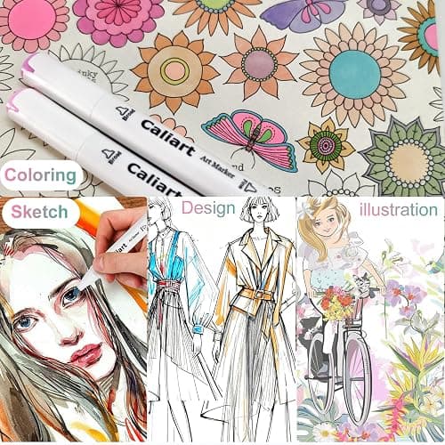 Caliart Pastel Markers, 61 Colors Dual Tip Art Markers Sketch Pens Permanent Alcohol Based, with Case for Adults Artists Drawing Illustration Sketching Coloring thumbnail 4
