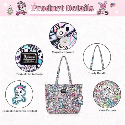 Tokidoki Unicorno Tote Bag Shoulder Bag Canvas Purses for Women Cute Shopper Bag Handbag Travel Purse Charm thumbnail 4