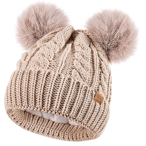 PIOZAED Women's Winter Hat Soft Knit Beanie with Faux Fur Pom Hat with Warm Fleece Lining Skull Cap for Women - Image 1