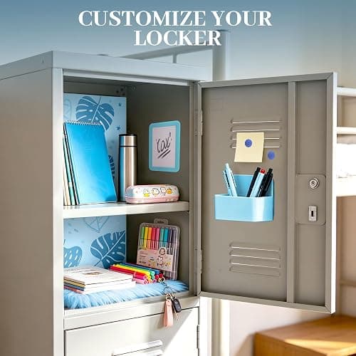 Elfcool 13 Pcs Locker Accessories Kit, Locker Decorations for Girls Boys Magnetic Pen Holder, Mirror, Whiteboard, Wallpaper, Magnets, Plush Rug, String Light, Back to School Essentials (Blue) thumbnail 7