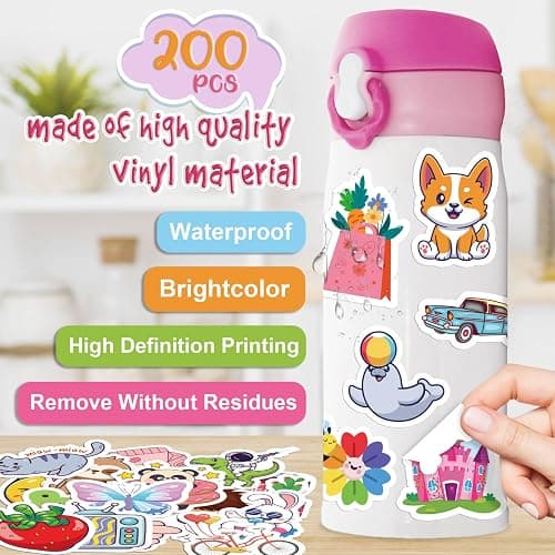 ALODNY 200 PCS Water Bottle Stickers for Kids,Waterproof Cute Viny Stickers | Kawaii Stickers for Water Bottles,Laptops,Classroom Prizes,Party Favors,Christmas Stocking Stuffers for Kids Boys Girls thumbnail 3