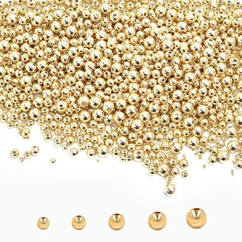 250pcs 18K Gold Filled Spacer Beads,Round Bracelet Beads,Seamless Smooth Metal Brass Beads,Lasting Round Spacer Beads for DIY Necklace Bracelet Jewelry Making (Gold 3mm) - Image 1