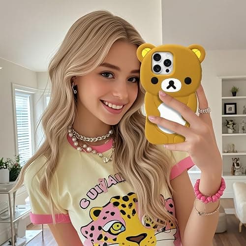 IAIYOXI Soft Silicone Bear Case for iPhone 13, Cute 3D Cartoon Teddy Bear Designed, Protective Lovely Fun Adorable Fashion Phone Case, Kawaii Cover for Women Girls Kids, Brown thumbnail 7