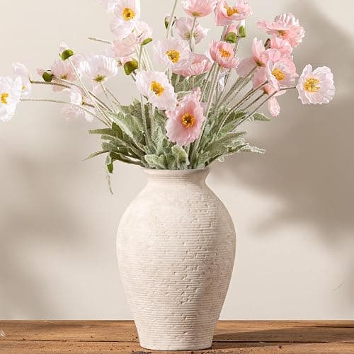 Vanselia Ceramic Flower Vase Home Decor - Large Farmhouse Table Vases Rustic Vintage Living Room Kitchen Bedroom Decorations for House Book Shelf Office Coffee Desk Dining Fireplace (9" Rustic) thumbnail 9