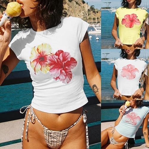 Y2K Graphic Tees for Women Retro Aesthetic Pattern Crop Tops Teen Girls Crewneck Vintage Baby Tee Slim Fit Shirt thumbnail 3