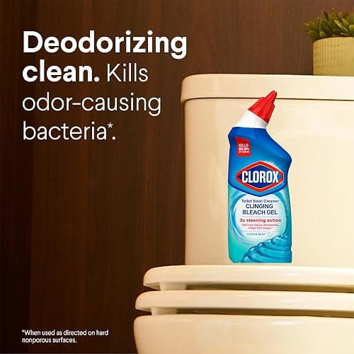 Clorox Toilet Bowl Cleaner Clinging Bleach Gel, Kills 99.9% of Bacteria and Viruses, Ocean Mist, 24 Fl Oz, Pack of 2 thumbnail 6