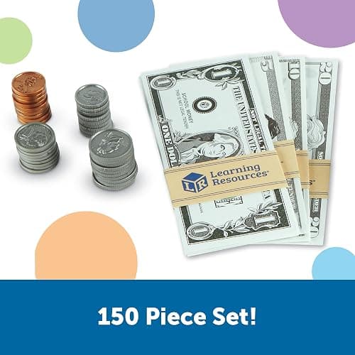 Learning Resources Pretend Play Money - Math Manipulatives for Kids, Kids Bank, Plastic Coins, Cash Register, Toddler, Homeschool Supplies, Fine Motor Skills, Teaching Set Manipulatives thumbnail 5