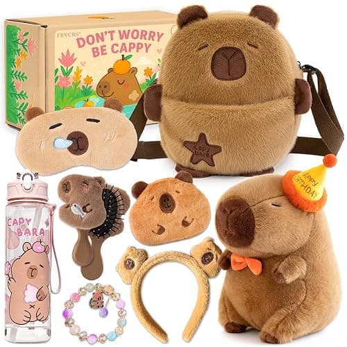 Capybara Plush Gifts for Girls, Including Capybara Water Bottle, Eye Mask, Comb, Wallet, Headband for Capybara Birthday Party Favor - Image 1