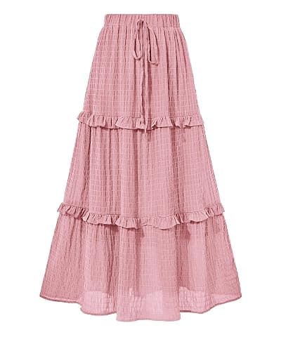 BTFBM Women's Long Summer Skirt 2025 Elegant High Waist Cocktail Party Wedding Guest Dress Flared A-Line Midi Skirts - Image 1