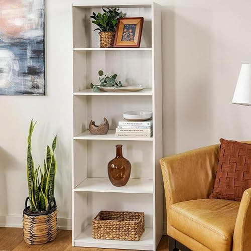 TnLoji 5-Shelf Bookcase with Adjustable Shelves, Open Storage Shelf, 11.65 x 24.88 x 71.42 Inches, for Living Room, Home Office, Dinning Room White thumbnail 4