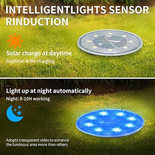 FocuSolar Ground Lights 8 Pack, IP68 Waterproof Solar Disc Lights for Outdoor, Flat Garden Light, In-Ground Light, Landscape Lighting for Pathway, Walkway, and Yard-8 Pcs (Blue) thumbnail 2