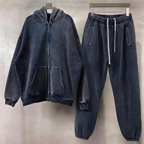 KEEPSHOWING Womens and Mens Zip Up Hoodies Long Sleeve Fall Oversized Sweatshirts Acid Wash Y2K Jacket with Pockets thumbnail 3