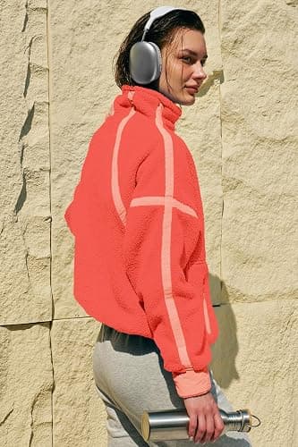 Panadila Womens Half Zip Sherpa Fleece Pullover Soft Oversized Sweatshirt with Pockets Warm Fuzzy Sweater thumbnail 5