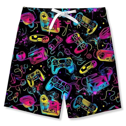 uideazone Boys Teens Swim Trunks Quick Dry Waterproof Surfing Board Shorts Drawstring Elastic Waist with Mesh Lining 5-14T - 11-12 Years - A-game Console - Image 1