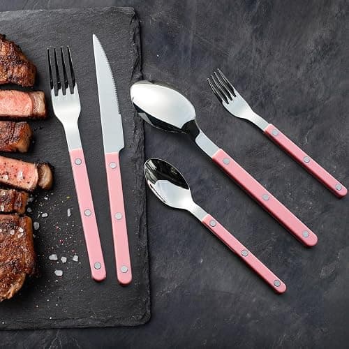 Khen Cutlery Set of 20 Pieces, 18/8 Stainless Steel Flatware, Modern Silverware for Home, Kitchen, Dining & Table Setting for 4, Dishwasher Safe, Lightweight & Ergonomic Design Gift - Pink thumbnail 9