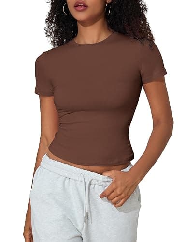 PrettyGuide Women's Crew Neck Short Sleeve Summer Basic Tee Tight Fit Cotton Jersey T Shirt Y2K Going Out Tops thumbnail 4