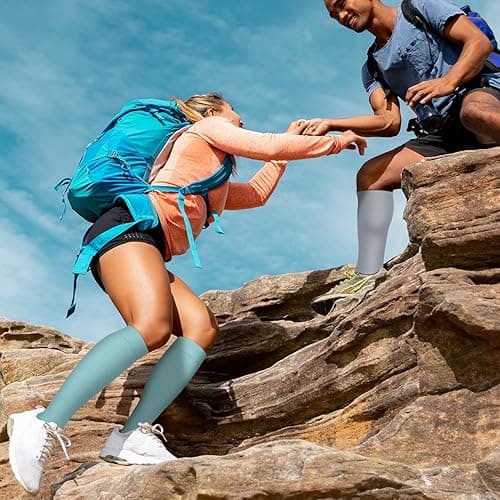 Copper Compression Socks for Women and Men(6 Pairs)-Best Support for Running, Athletic, Nursing, Travel - Large-X-Large - 09b Apricot/White/Blue/Gray/Pink/Green thumbnail 3