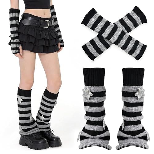 Jeasona Leg & Arm Warmers for Women & Girls, Goth Emo Style Ribbed Knit Socks for Daily Wear, Party & Cosplay - Image 1