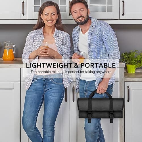 MOSFiATA Chef Knife Set, 17PCS Portable Sharp Kitchen Knife Sets, High Carbon Japanese Stainless Steel Professional Chef Knives Set with Knife Roll Bag Sharpener Gifts for Man Family Restaurant thumbnail 6
