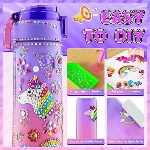 Decorate Your Own Water Bottle Kits for Girls Age 4-12, Unicorn Toys for Girls Age 4-6 Painting Crafts Kit, Clay Beads Bracelet Making Kit, Birthday Gifts Toys for Ages 6-12 (Unicorn) thumbnail 8