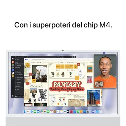 Apple iMac Computer desktop all-in-one: Chip M4, CPU 10-core e GPU 10-core: display Retina 24'', 16GB di memoria unificata, 256GB di archiviazione SSD, Vetro nanotexture. Per iPhone/iPad; Argento thumbnail 4