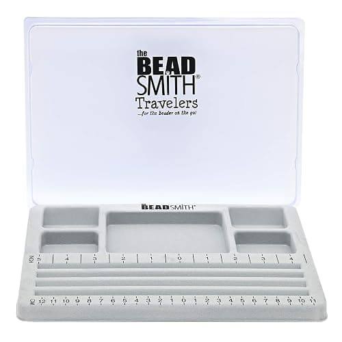 The Beadsmith Mini Bead Board - Grey Flocked, 4 Straight Channels, 5 Recessed Compartments, 7.75 x 11.25 inches, Design Boards for Creating Bracelets, Necklaces and Other Jewelry - Image 1