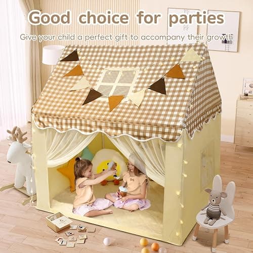 RONGFA Playhouse for Indoor & Outdoor, with Star Light, Flags and Carry Bag, Washable Kids Tent for Girls & Boys (Lattice Top) thumbnail 7