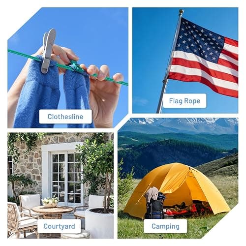 RIOOP Plastic Coated Clothesline 3.5mm 164ft Steel Core Washing Line, Green | 411LB Strength Heavy Duty Rust-Proof and Waterproof for Drying Laundry Clothes, Outside Hanging, Outdoor Ropes thumbnail 7